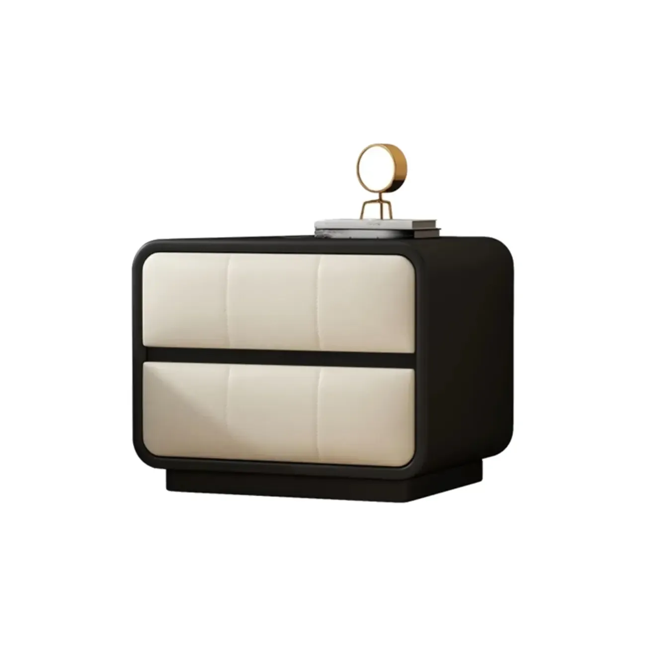 Modern Leather Wood Soft-Line 2 Drawer Nightstand