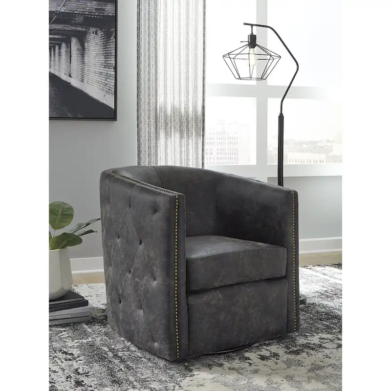 Brentlow Distressed Black Swivel Chair - 28.75 W x 31 D x 31.5 H