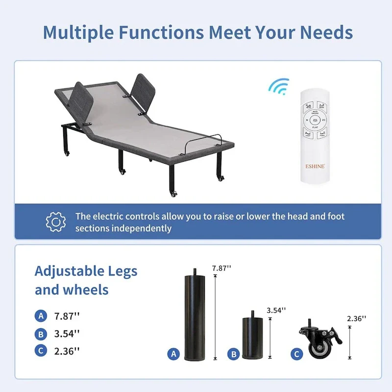 Adjustable Bed with Wireless Remote, Hospital Bed Base with/without Mattress