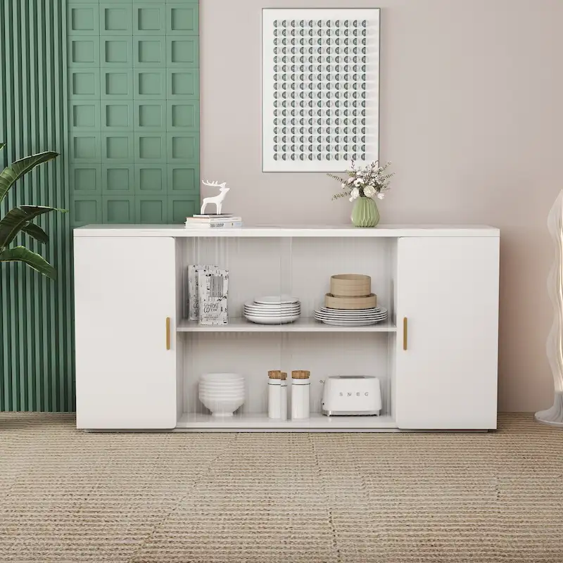 Modern Wooden Side Cabinets with 2 Doors and 1 Glass Doors