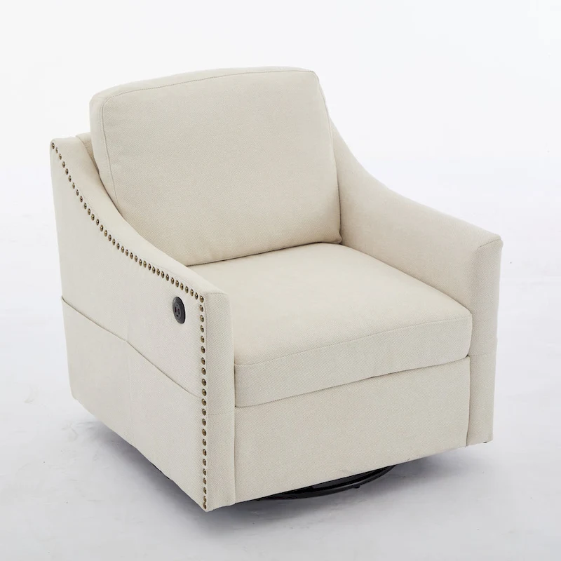 Cream White Modern 30.3 Accent Chair with USB
