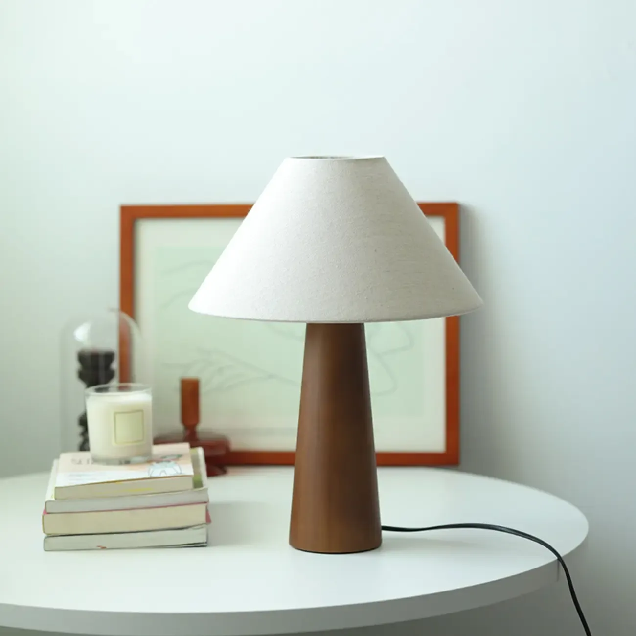 Wooden Modern Walnut LED Table Lamp with Fabric Shade