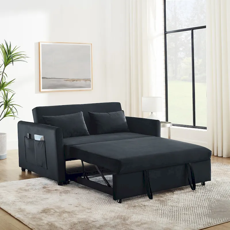 Convertible Sofa Bed, 3-In-1 Versatile Velvet Double Sofa With Pullout Bed