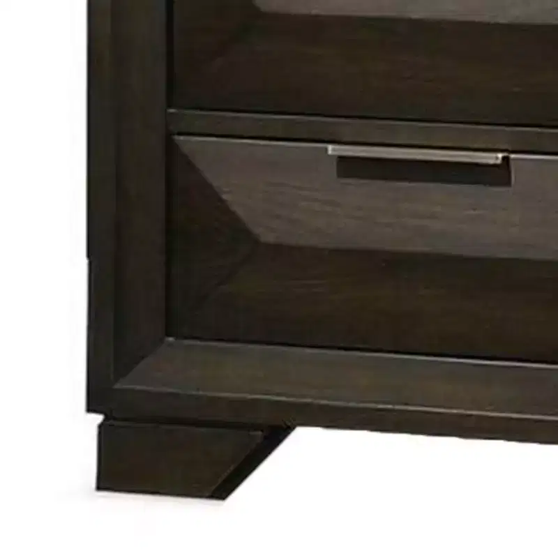 Royal Hampton Nightstand, 2 Bevel Drawers, Nickel Handles, Espresso Brown Wood