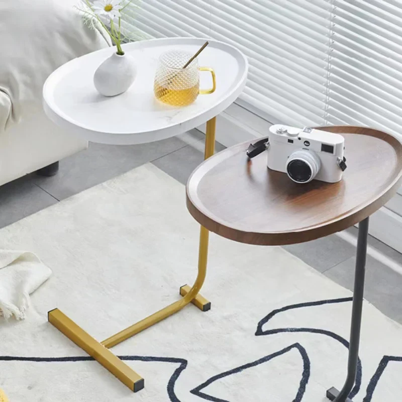 C-Shaped Side Table with Metal Frame, Set of 2 – White