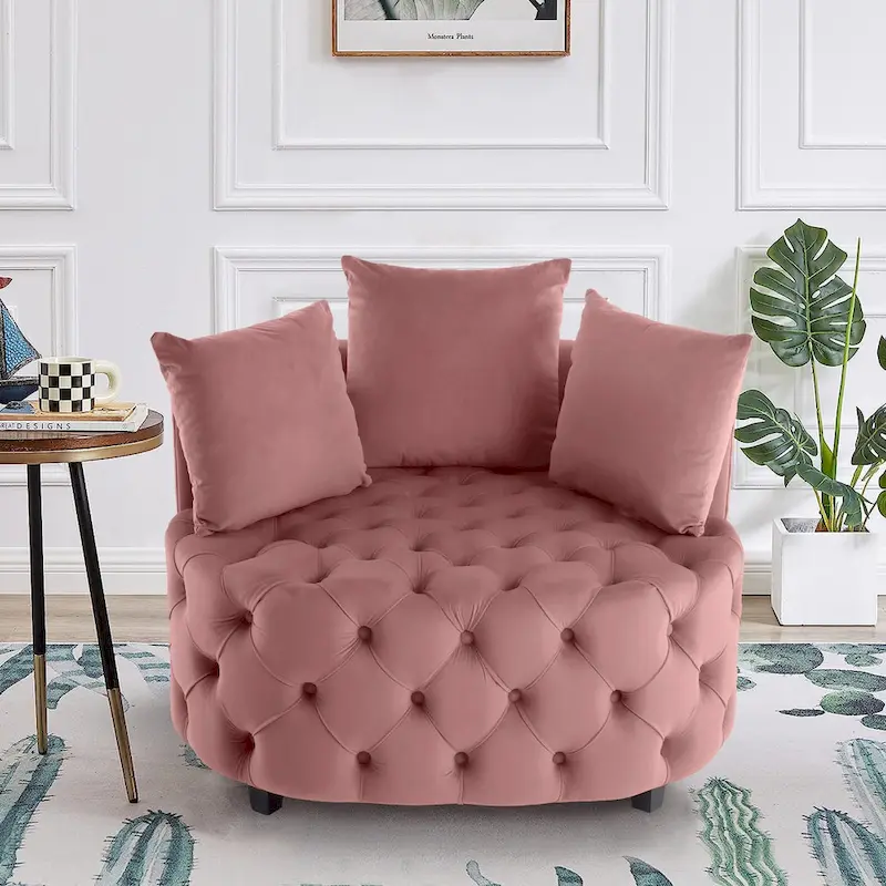 Velvet Modern Leisure Big Classical Barrel Chair with 2 Pillows