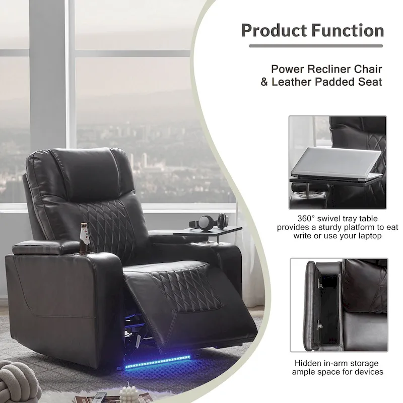 Power Motion Recliner with 2 Convenient Cup Holders