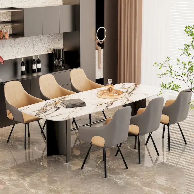 Two-tone Microfiber Leather Upholstered Rotatable Dining Chairs (Set of 2) - 22.83 W x 19.69 D x 36.61 H