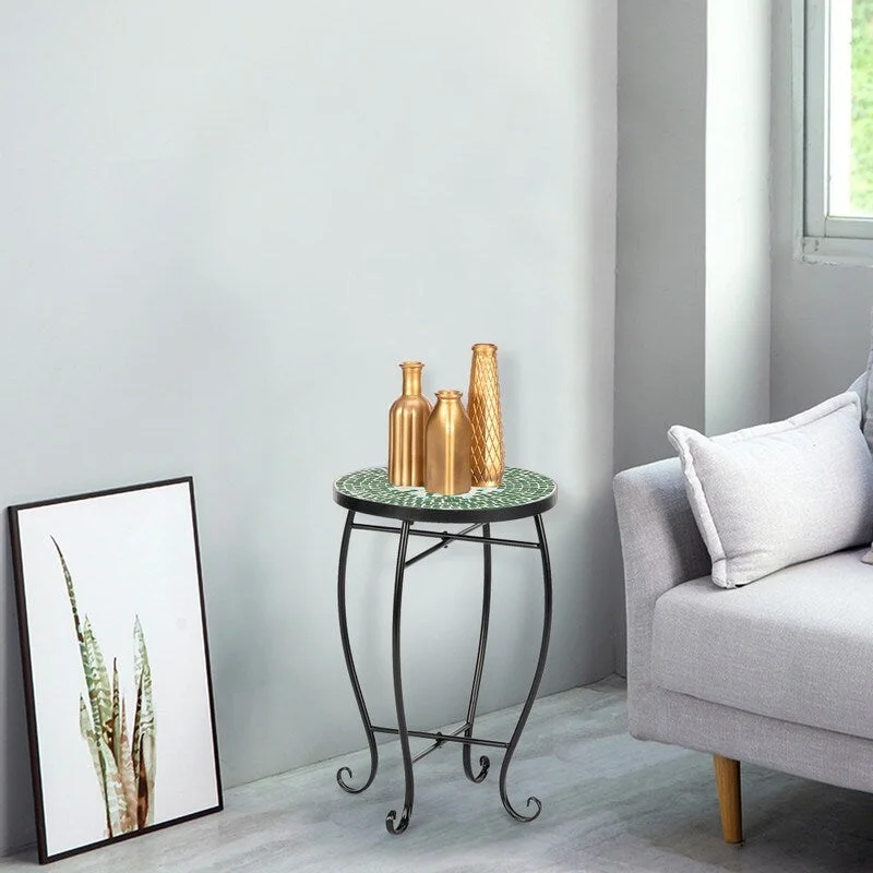 Mosaic Round Terrace Bistro Table Side Table With Coloured Glass