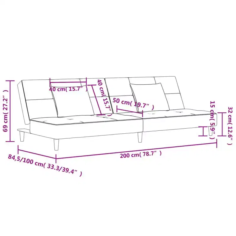 vidaXL 2-Seater Sofa Bed with Two Pillows Black Velvet
