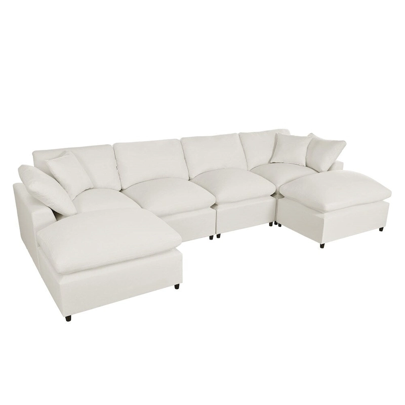Modern U-Shape Sectional Sofa, 2 Large Chaise with Removable Ottomans