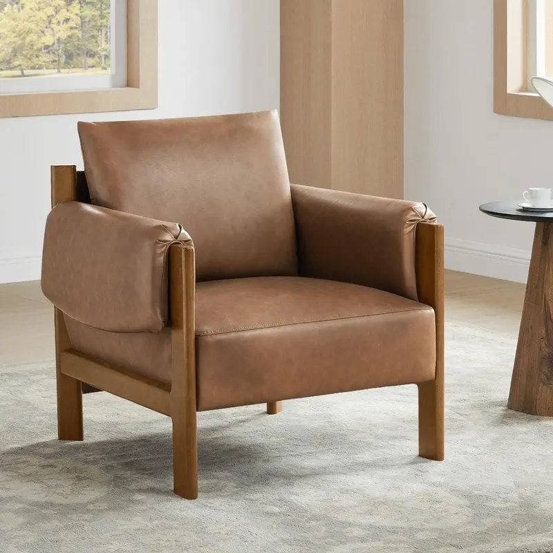 Carol Mid Century Modern Upholstered Accent Arm Chair with Wood Legs