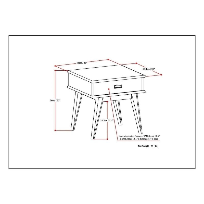 WYNDENHALL Tierney SOLID HARDWOOD 22 inch Wide Rectangle Mid Century Modern End Table - 22 W x 20 D x 22 H