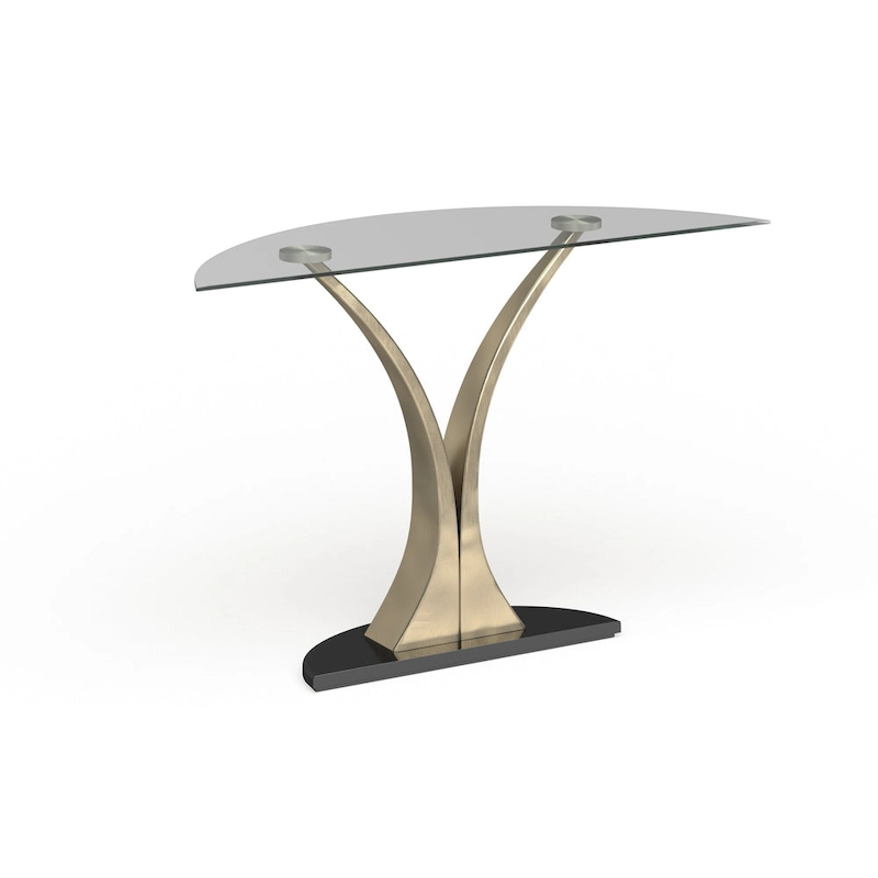 Wuct Modern Silver 46-inch Metal Half-moon Pedestal Sofa Table with Glass Top by Furniture of America