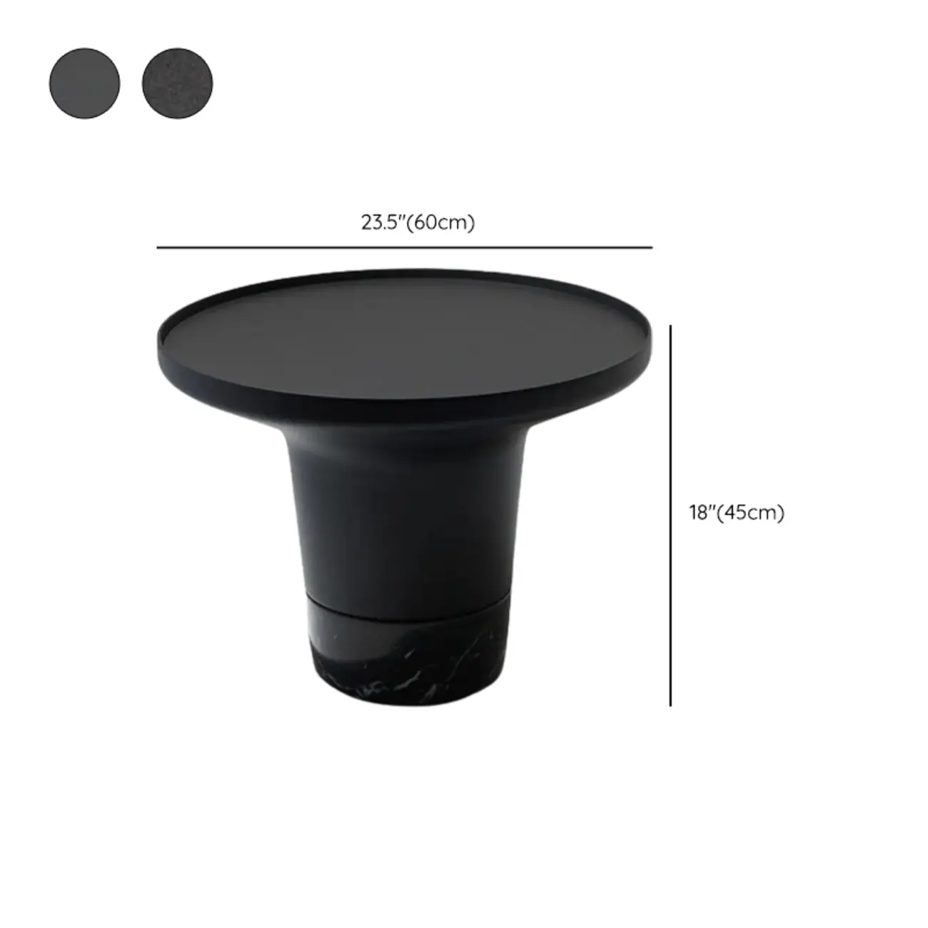 Modern Small Black Round Coffee Table with Marble Base