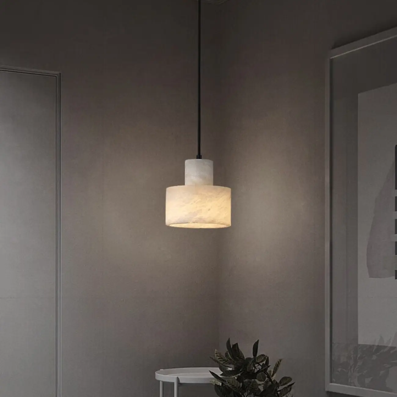 Unique White Cylinder Alabaster Kitchen Pendant Light