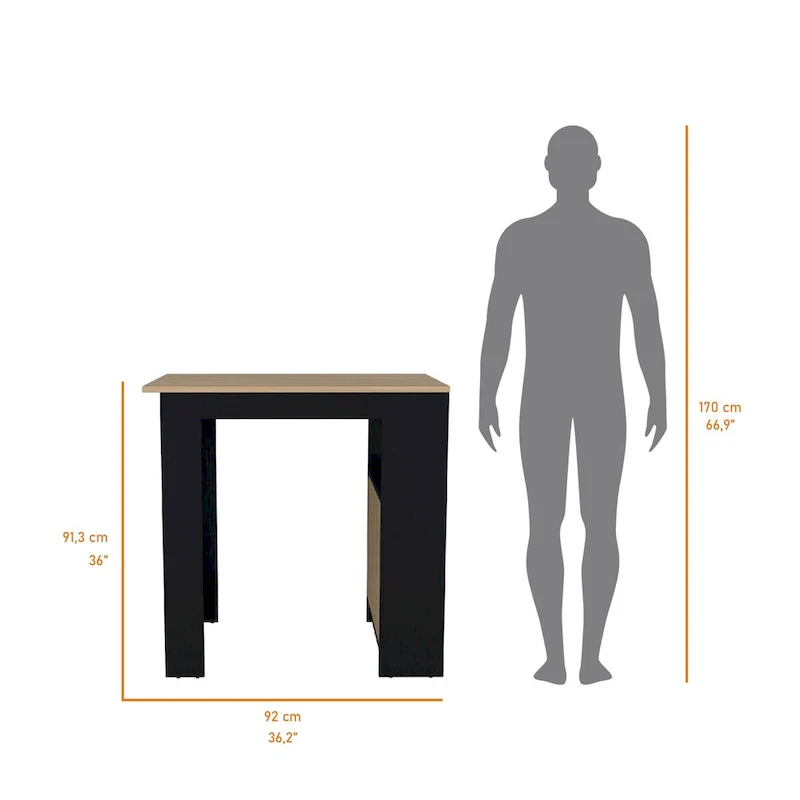 Arial Kitchen island in melamine,black/natural Oak