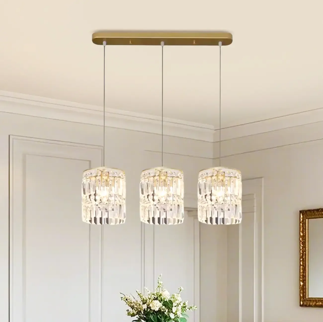 Kitchen Island Modern Crystal Cylinder Pendant Light