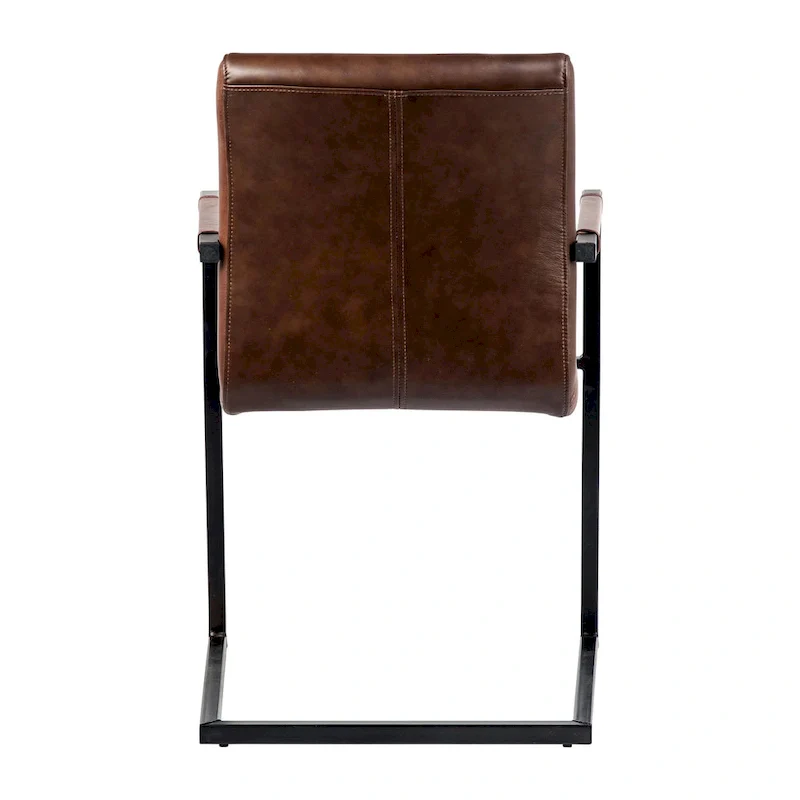 Greyson Genuine Full Grain Leather and Steel Modern Dining Arm Chair