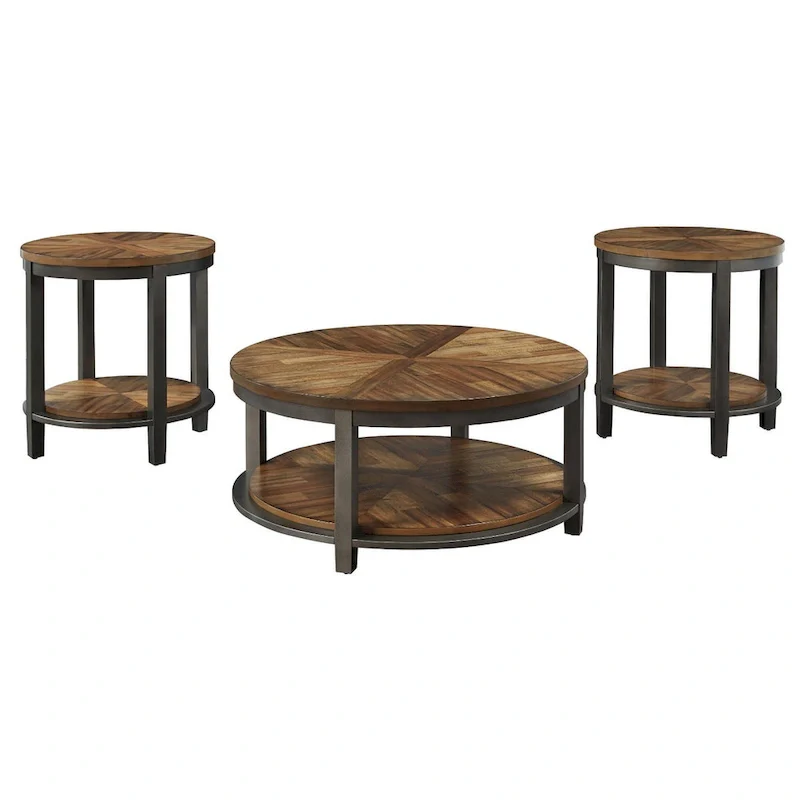 Table (Set of 3) - Light Brown/Bronze - 38 W x 38 D x 18 H