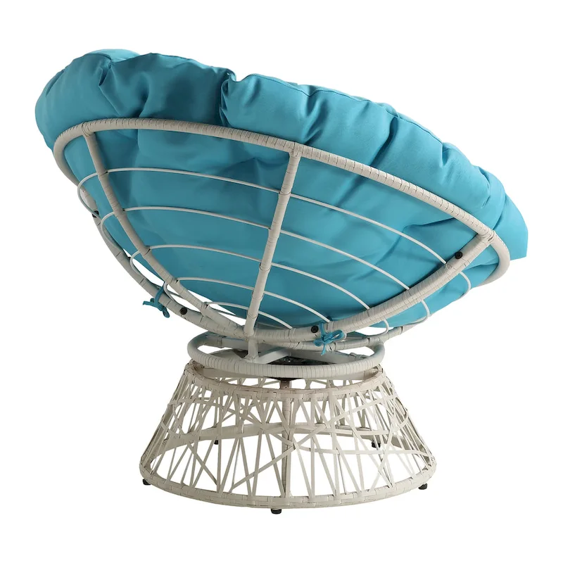 Papasan Chair with Round Pillow Cushion and Cream Wicker Weave