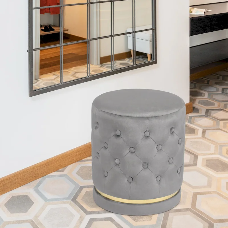 Adeco 18.3 Height Button Tufted Upholstered Round Ottoman