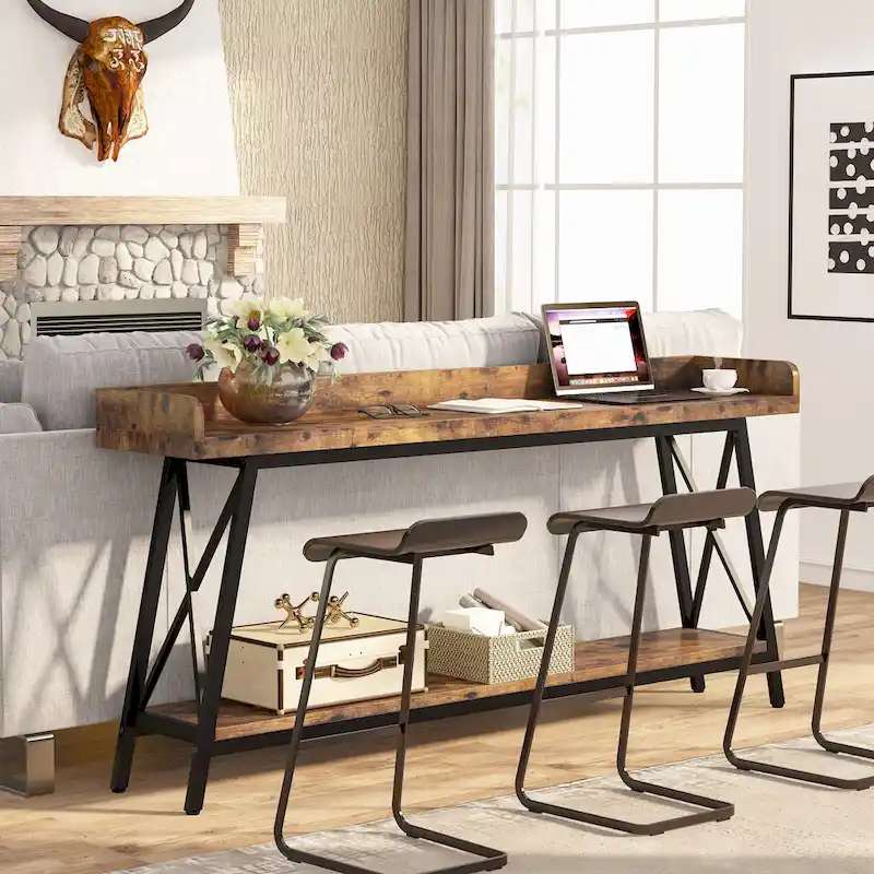 70.9 inch Long and Narrow Console Table Behind Sofa Couch, Rustic Brown Entry Table