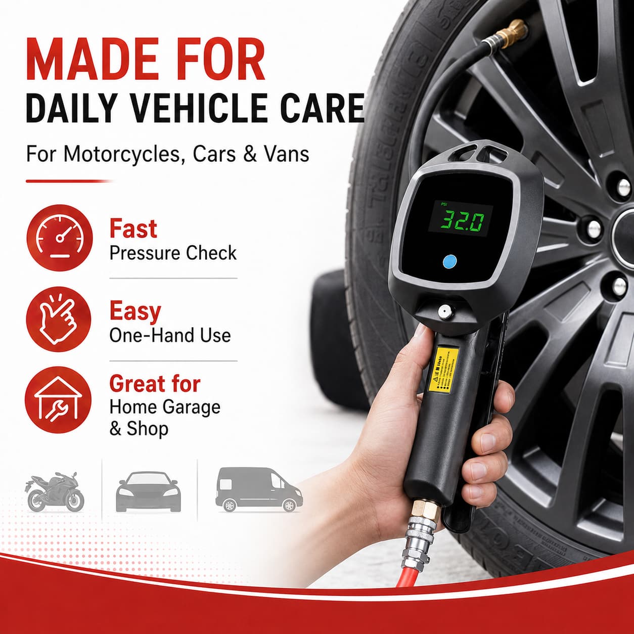 SEAPENG BW-E02 Digital Tire Inflator Gauge with LCD Display & Auto Shut-Off, 5-230 PSI