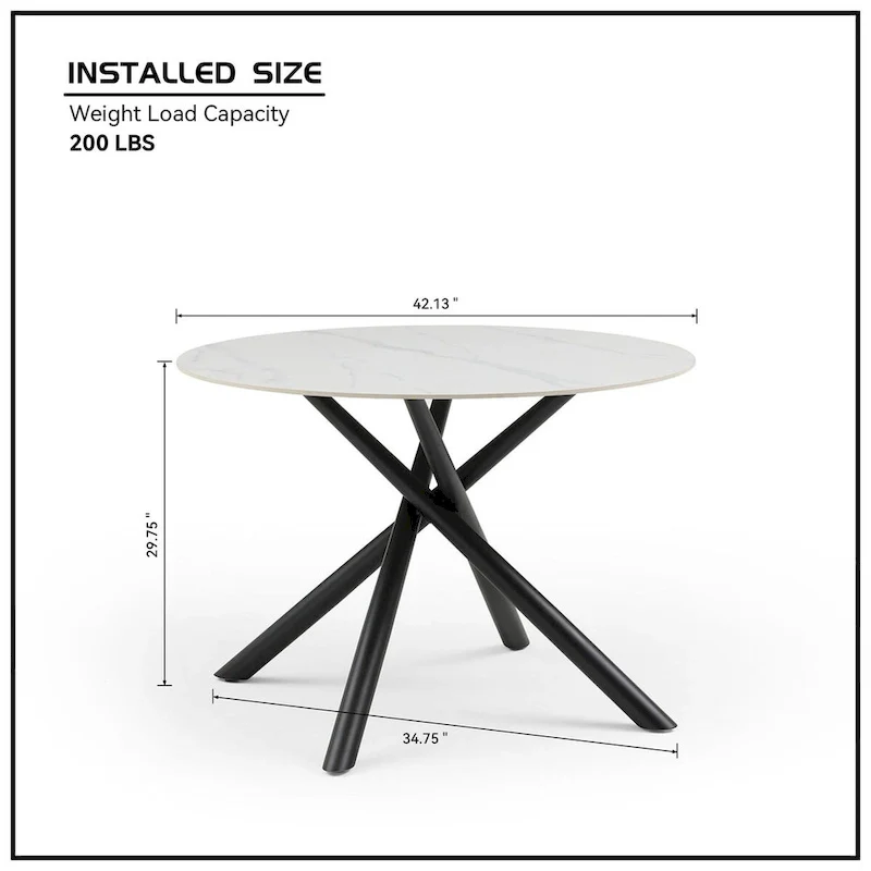 Modern Glam Marble Round Dining Table with Metal Cross Legs