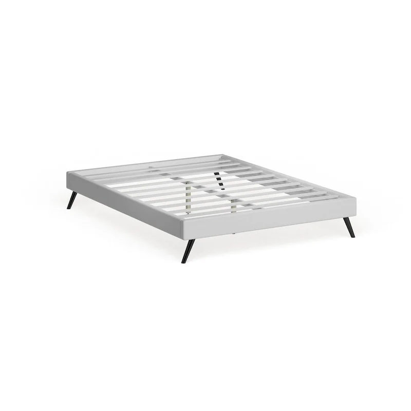 White Wood Queen-size Platform Bed with Round Splayed Legs