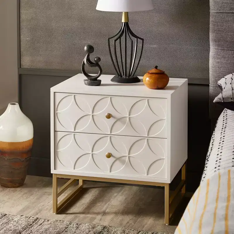 Black/Gold, Blue, Grey & White/Gold Arched Diamond Metal Nightstand with Drawer