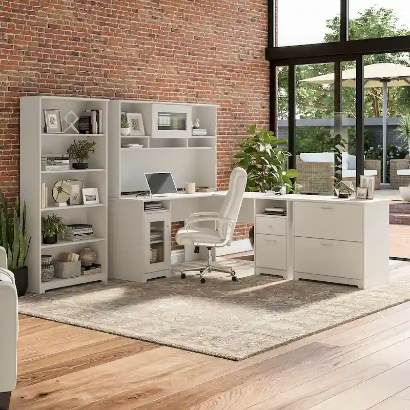 Cabot 60W L-Desk with Hutch, Cabinet and Bookcase by Bush Furniture