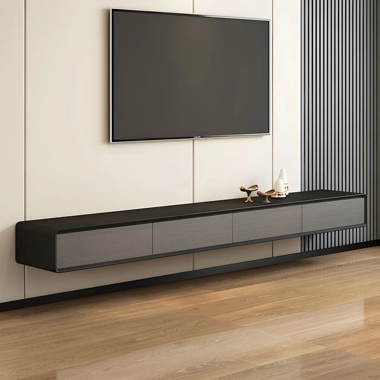 Natural Long Wood Floating TV Stand Media Consoles