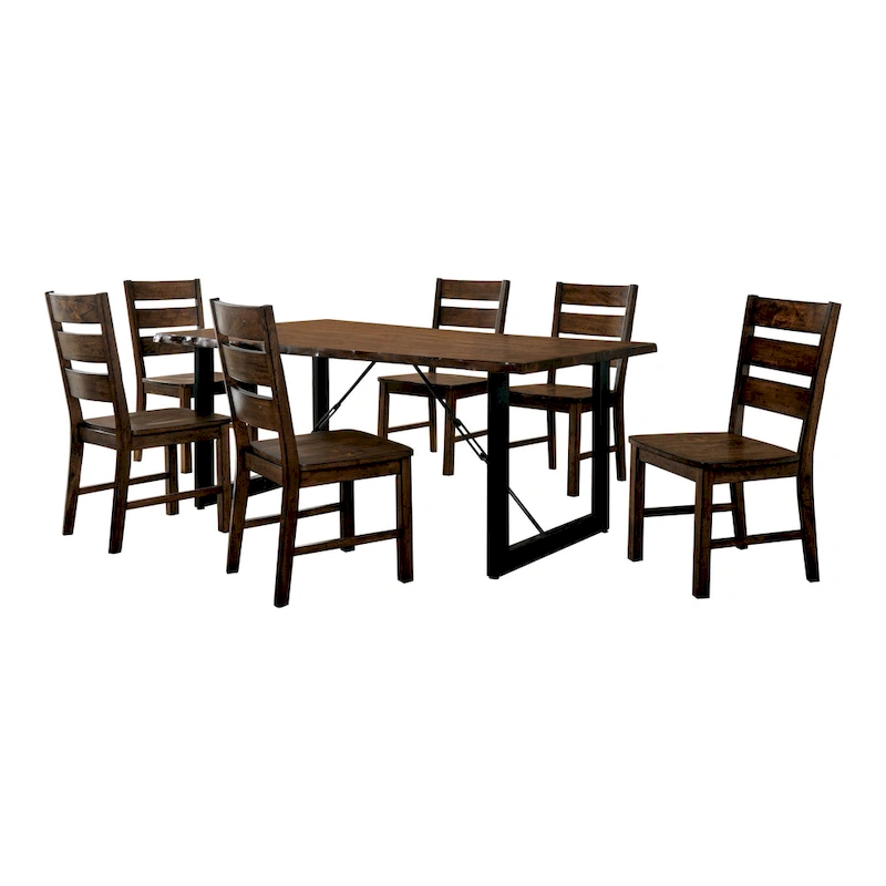 Mass Rustic Walnut Solid Wood 7-Piece Dining Set by Furniture of America