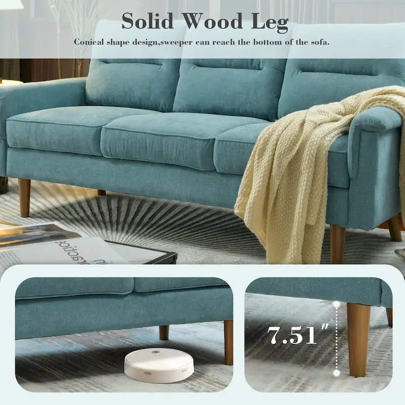 Brown Faux Leather 3-Seater Sofa with Wood Legs