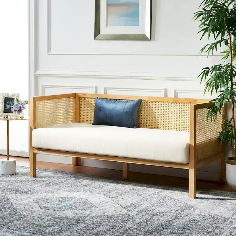 SAFAVIEH Mandie Rattan Sofa - 29 W x 62 D x 30 H - 29Wx62Dx29H