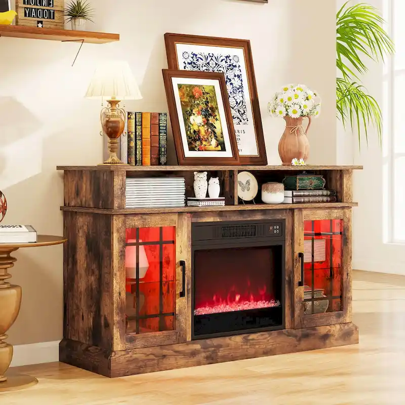 Costway TV Stand with Electric Fireplace LED Lights Remote Controls - See Details