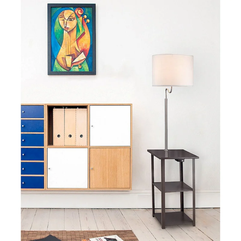 58 Squared Sofa Side Shelves Table Lamp w/ Power Station