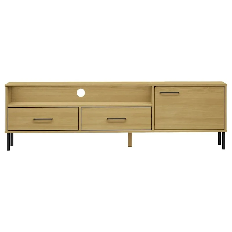 vidaXL TV Stand TV Console TV Console with Metal Legs Solid Wood Pine OSLO - 62.2 x 15.7 x 18.3