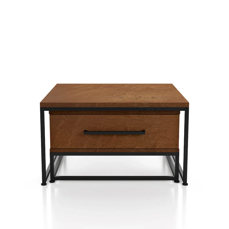 Saxon Rustic Brown Square 2-Piece Solid Wood Coffee Nesting Tables with 1-Drawer by Furniture of America