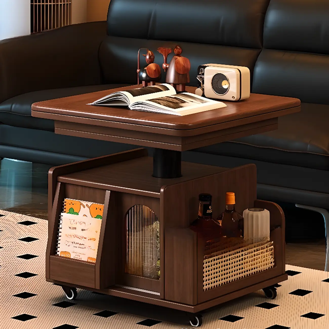 Multi-functional Modern Wood Coffee Table with Wheels