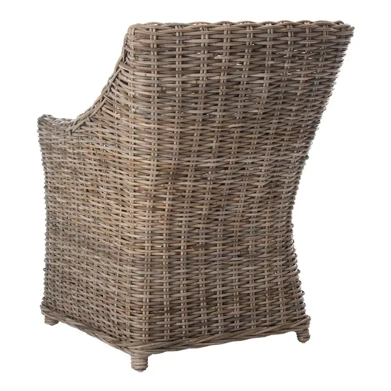 Distressed Brown Woven Rattan Wingback Armchair (Fully Assembled)