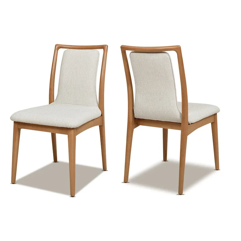 Scandi Upholstered Natural Light Brown Wood Dining Chair (Set of 2)