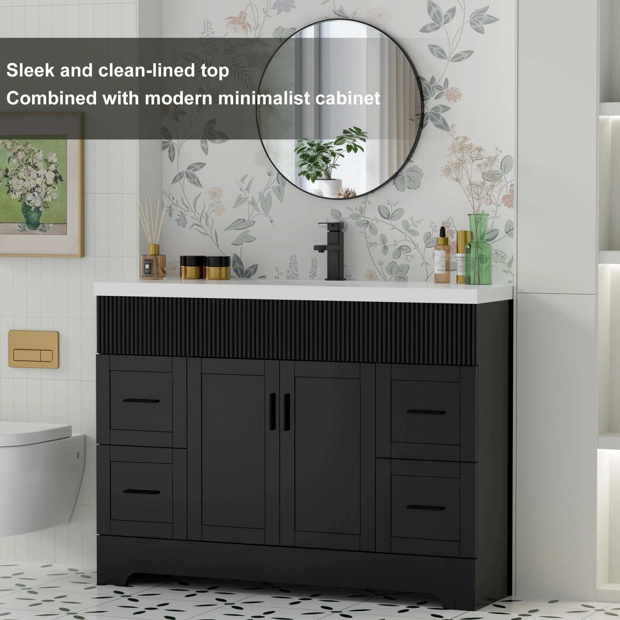 Wavy Line 30/36/48 Bathroom Vanity Set with Sink & Faucet