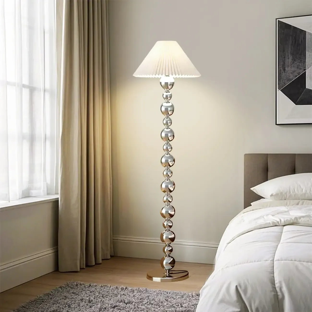 Modern Overlap Bead Silver Metal Floor Lamp