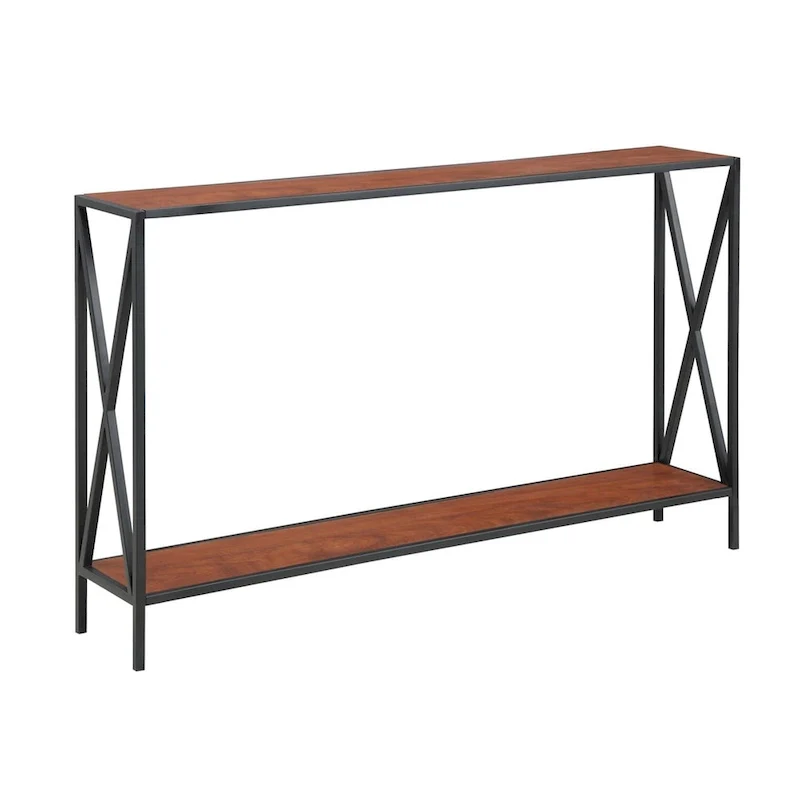 Farmhouse Industrial Console Table with Shelf