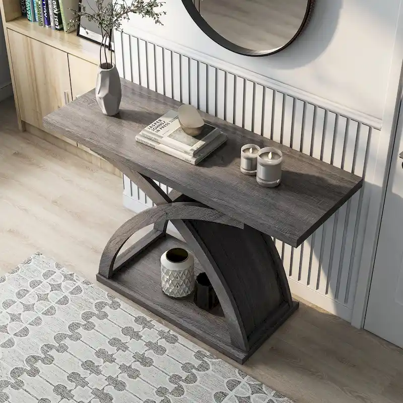 Transitional Distressed Grey 47-inch 1-Shelf Sofa Table