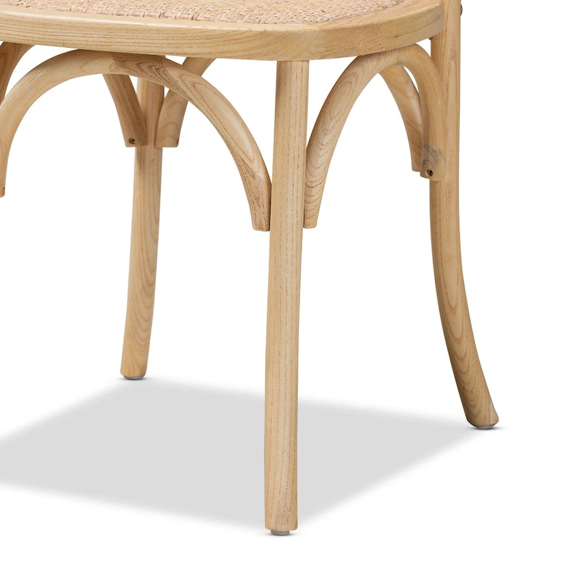 Fields Mid-Century Woven Rattan and Natural Wood Dining Chair Set (2PC)