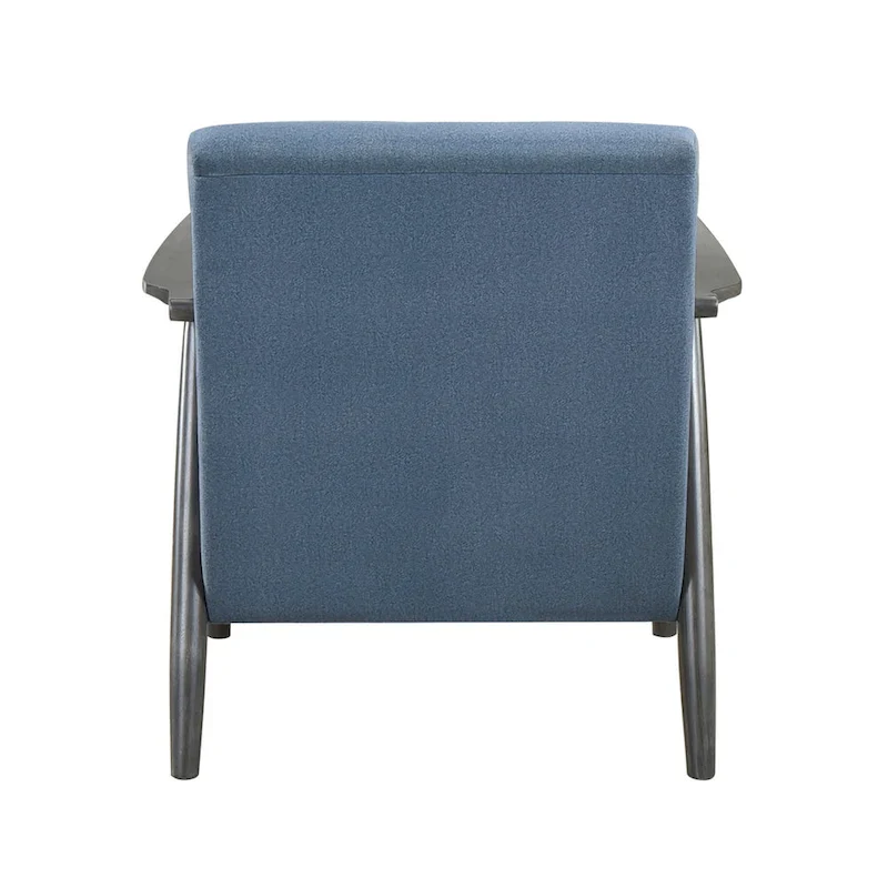 Tira 32 Inch Accent Chair, Channel Stitched, Blue Velvet, Gray Solid Wood