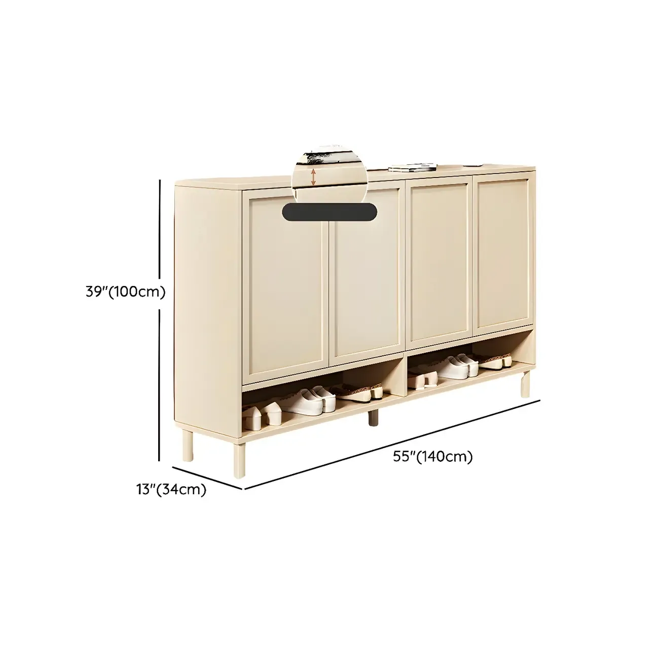 Cream White Wood Shoe Cabinet with Shoe Lattice